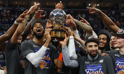The New York Knicks lifting the cup after einning the Eastern Conference Finals.